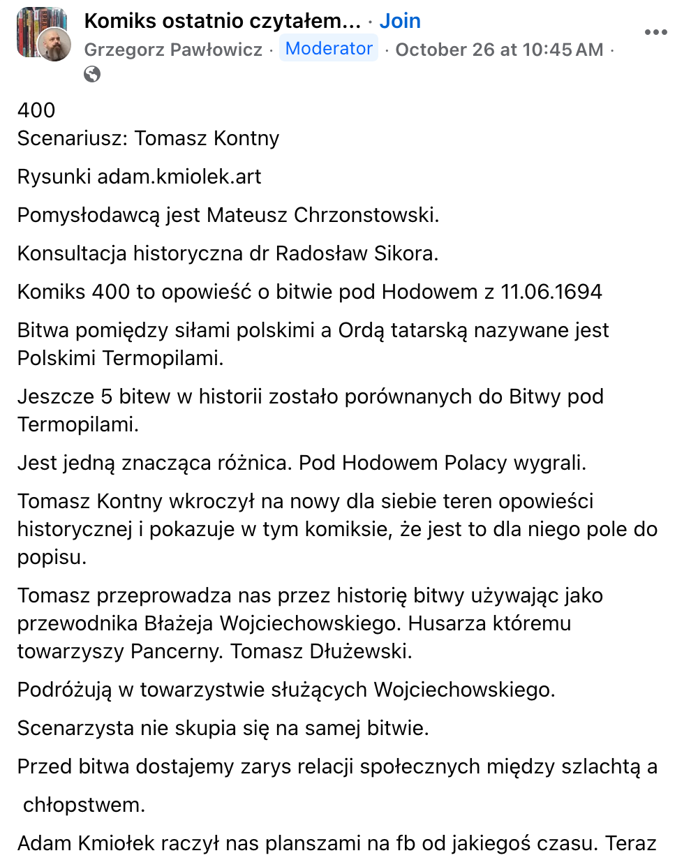 Kolejny wpis na grupie Komiks ostatnio czytałem...